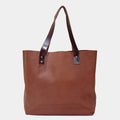 Backside of Large Brown Leather Tote Bag perfect for office or short business trips