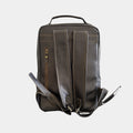 Back side view of Black Grampian leather backpack for men showing soft adjustable straps and back hidden zipper pocket 