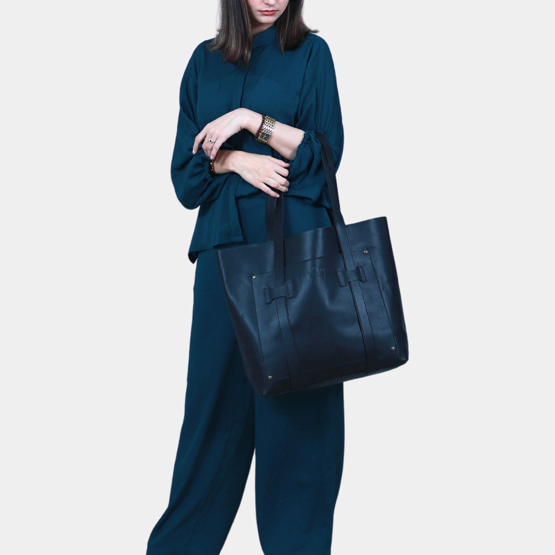 Large Black Leather Tote for office work or travel simple stylish design made for modern Australians