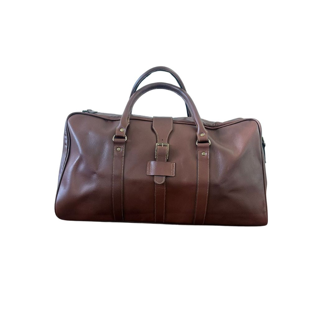 Front View Of The Aussie Traveler Leather Duffle Bag, perfect weekend travel bag