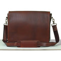 Front View of The Brown Executive Leather Messenger Bag with soft adjustable leather strap attached