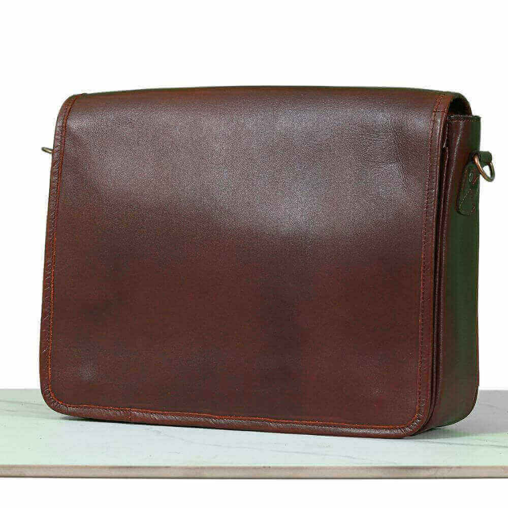 The Brown Executive Messenger Bag by TLB Australia minimalist cross body laptop bag in 100% geniuene leather