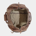 Inside view of Eyre Leather Duffle Bag showing soft cotton lining